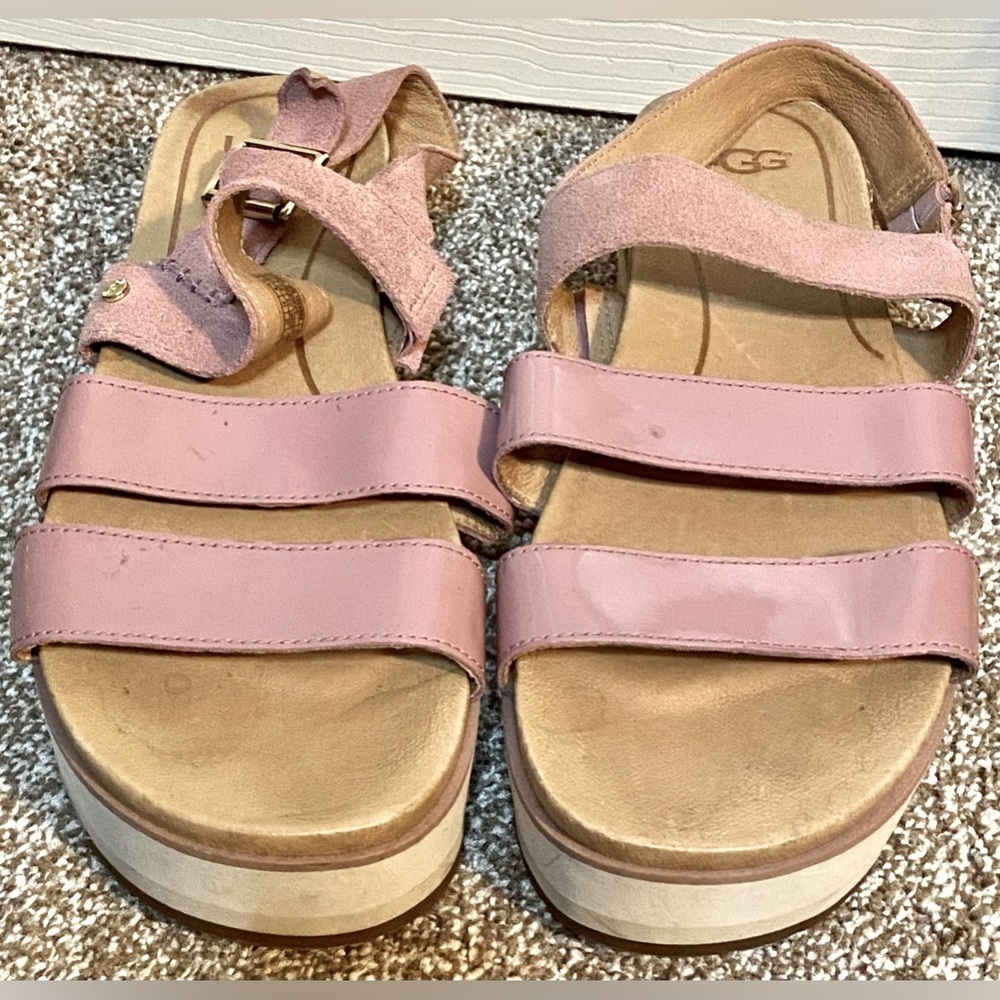 UGG Women's Braelynn  Pink Dawn Sandals Leather Platform Shoes US Size 10